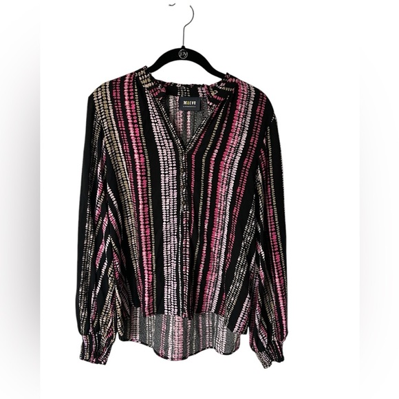 Anthropologie Maeve Colette Peasant Blouse Pink and Black Size M - Picture 1 of 7